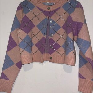 Hill House Pink, Purple, and Blue Argyle Cardigan